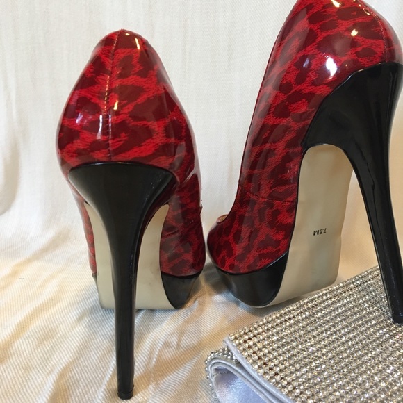 Red leopard platform heels - Picture 2 of 7